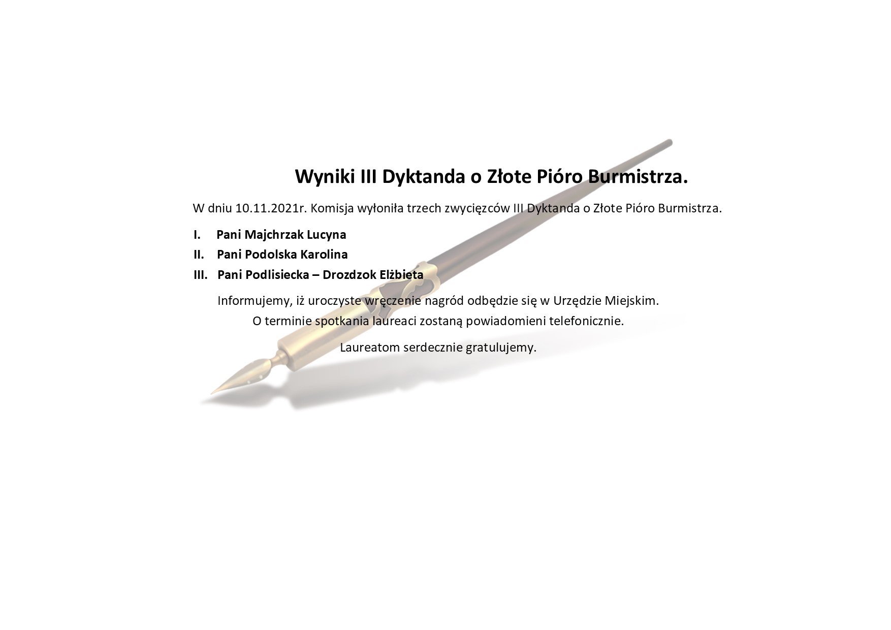 Lista zwycięzców III Dyktanda