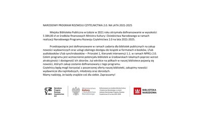 Zdjęcie do NARODOWY PROGRAM ROZWOJU CZYTELNICTWA 2.0. NA LATA 2021-2025